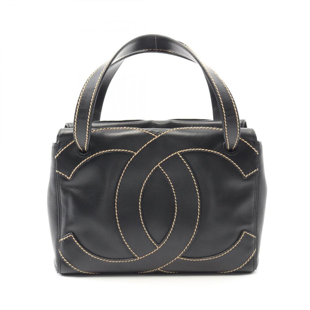 Chanel Coco Mark Wild Stitch Handbag Leather Bag Black